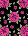 Hot Pink Rose Garden Black Rug