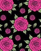 Hot Pink Rose Garden Black Rug