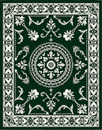 Forest Green Floral Medallion Border Rug