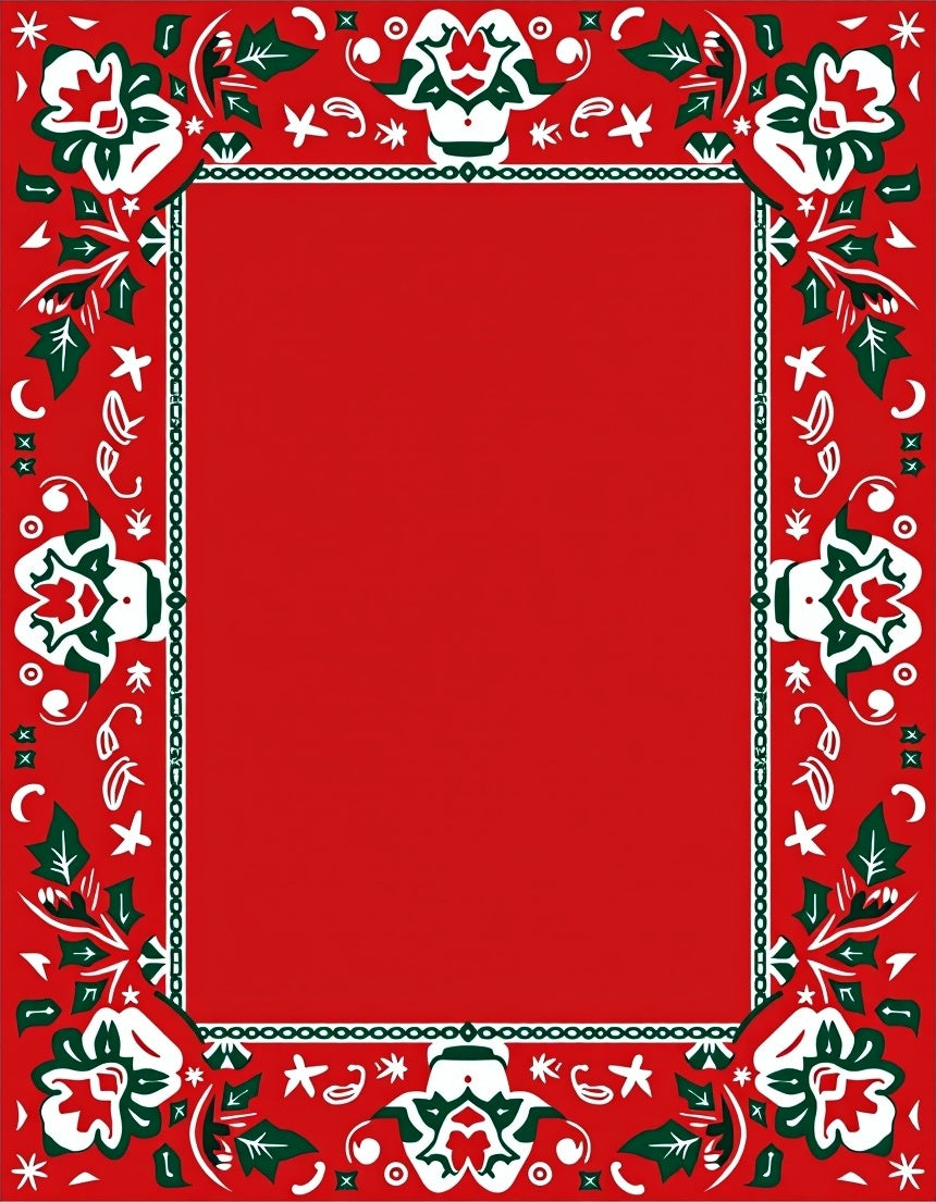 Festive Red Holly Floral Border Rug