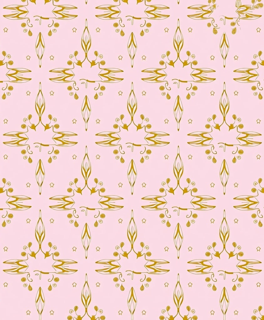 Golden Art Deco Lilies on Pink Rug