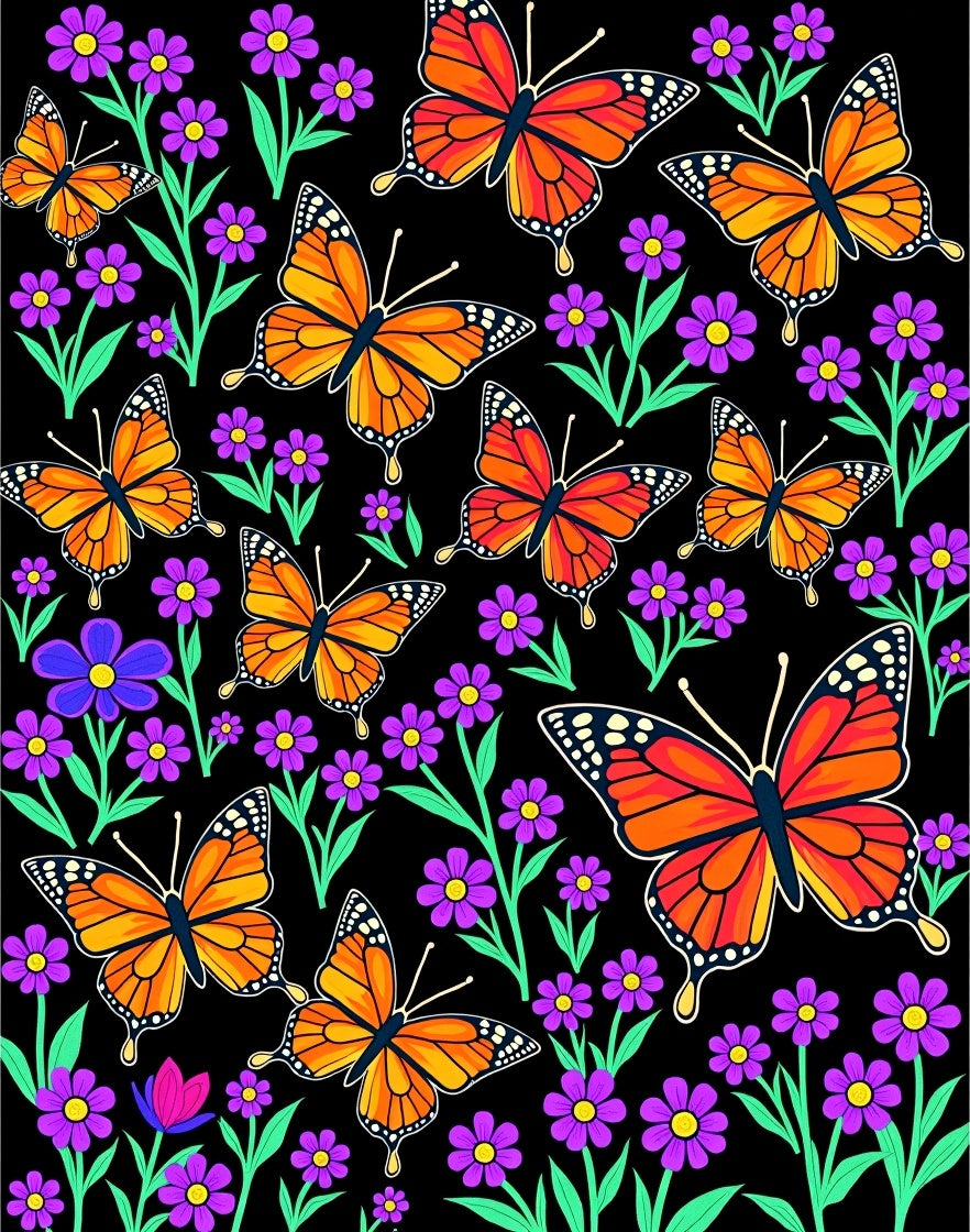 Whimsical Orange Monarch Butterfly Garden Rug