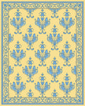 Pale Yellow Blue Scrollwork Botanical Rug