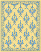Pale Yellow Blue Scrollwork Botanical Rug