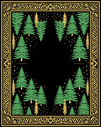 Black Forest Trees Starry Night Border Rug