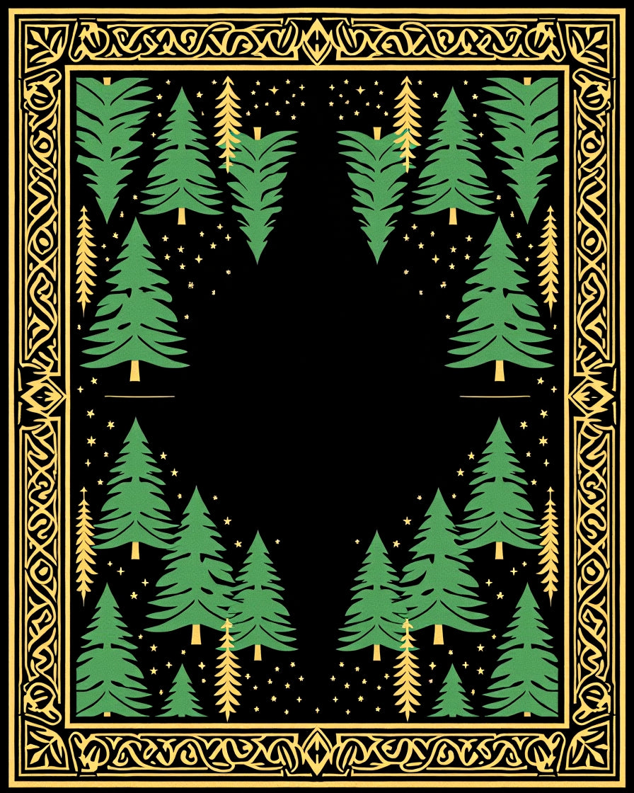 Black Forest Trees Starry Night Border Rug