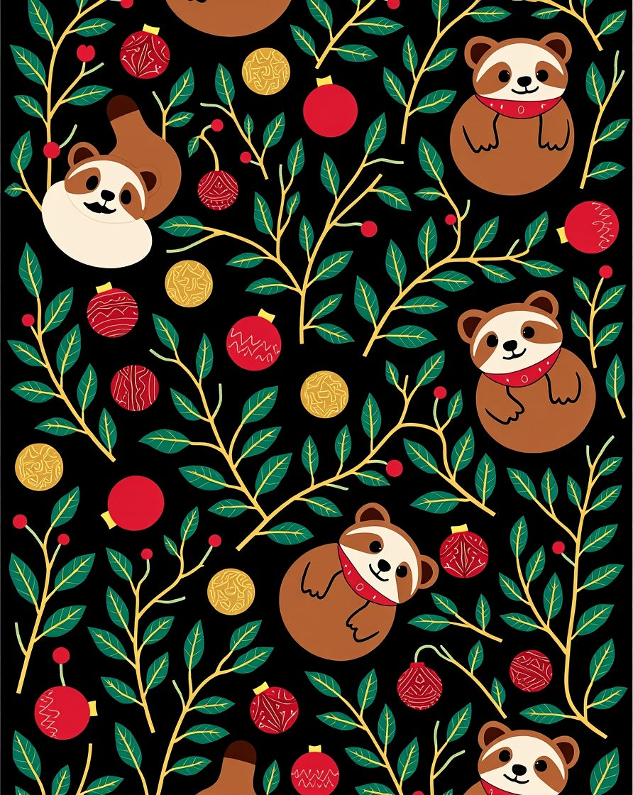 Playful Raccoon Red Holiday Bauble Rug