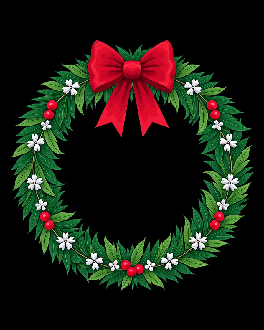 Festive Red Bow Green Leaf Wreath Rug