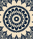 Navy Blue Floral Medallion Art Rug