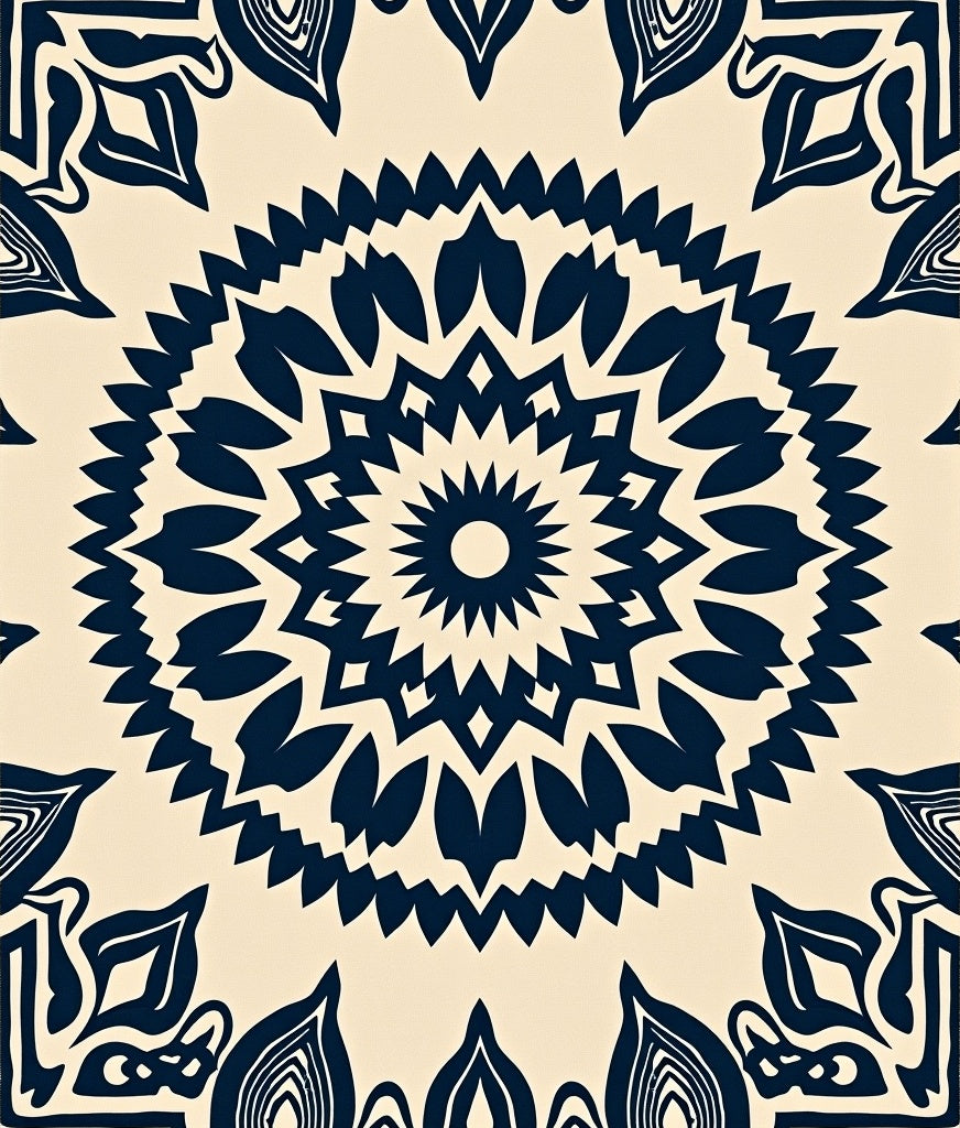 Navy Blue Floral Medallion Art Rug