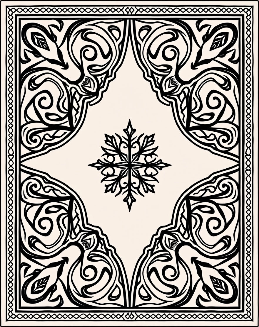 Monochromatic Scrolling Leaf Medallion Rug