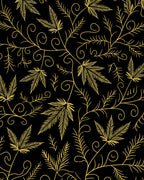Black Gold Leafy Swirls Rug