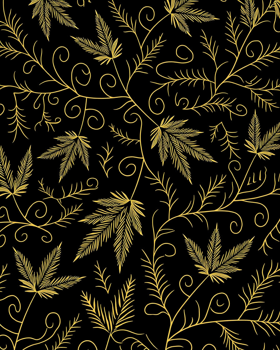 Black Gold Leafy Swirls Rug