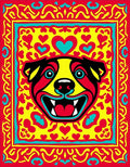 Vibrant Red Yellow Dog Face Hearts Rug
