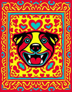 Vibrant Red Yellow Dog Face Hearts Rug