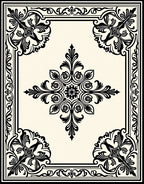 Classic Black Floral Scroll Square Rug