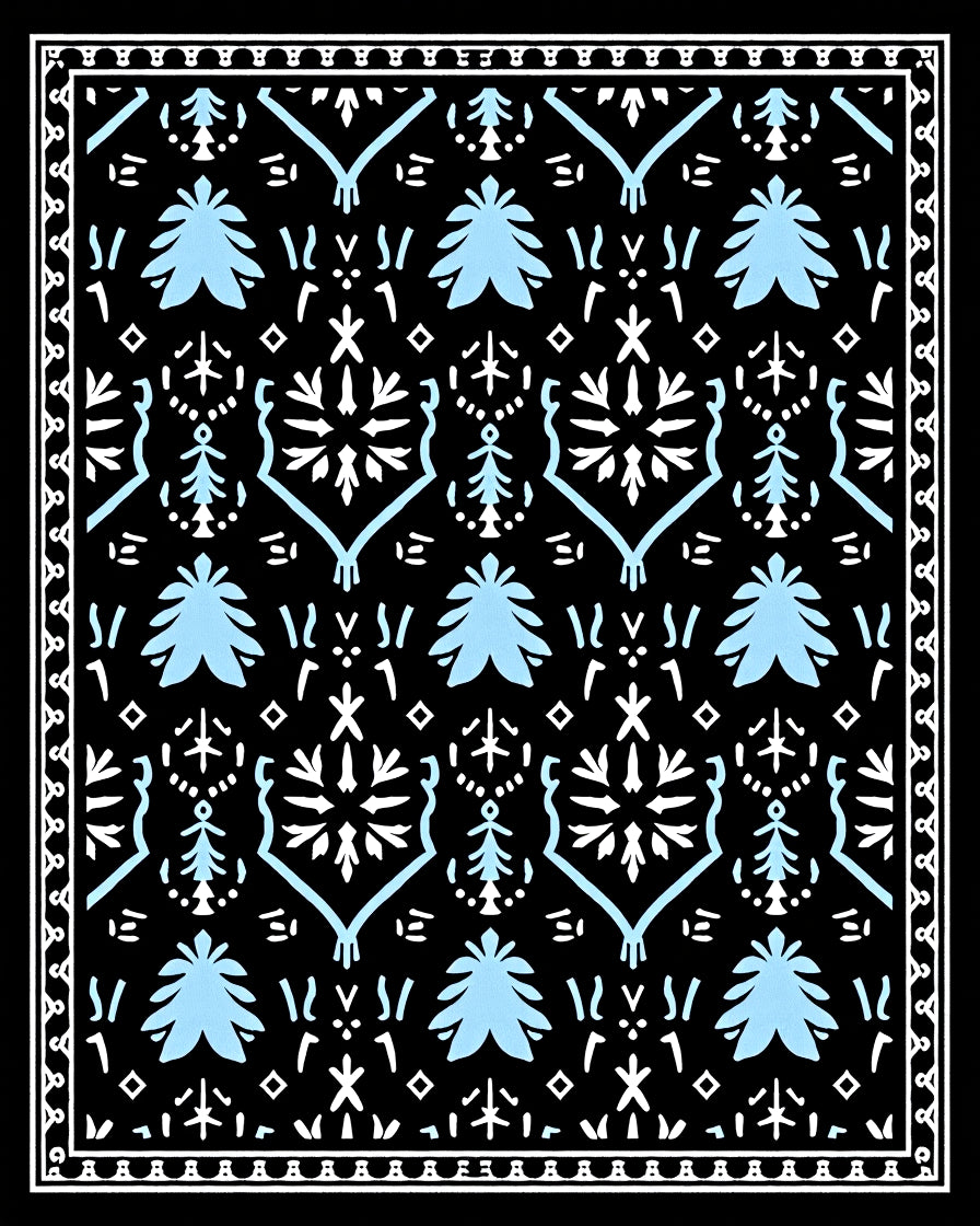 Sky Blue Geometric Folk Art Rug