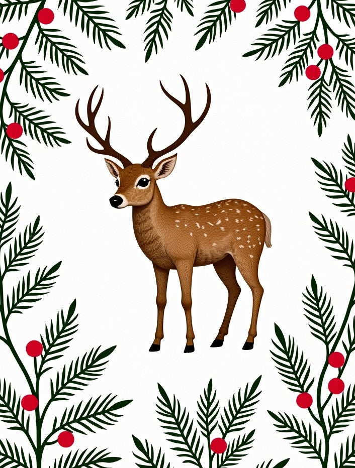 Whimsical Deer and Holly Frame Rug