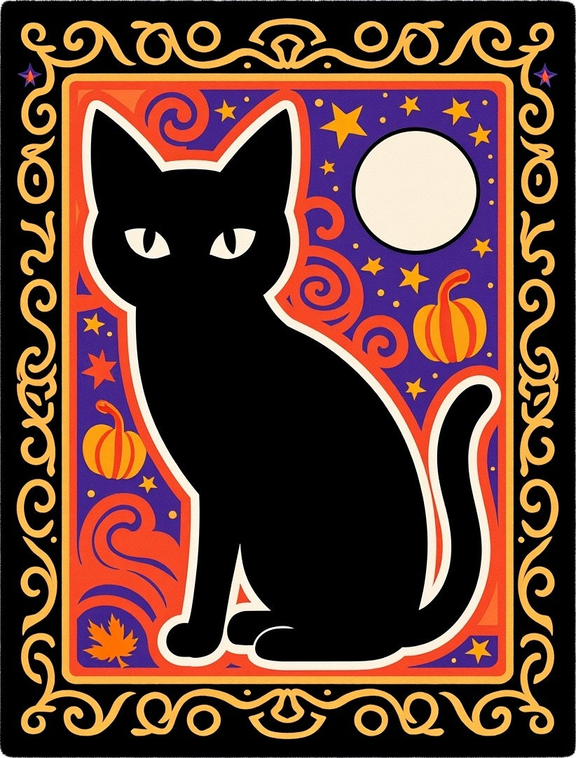Black Cat Halloween Night Sky Rug