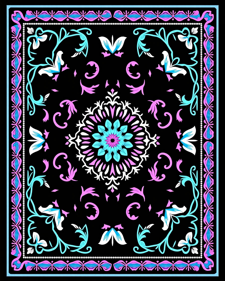 Turquoise Pink Floral Geometric Medallion Rug