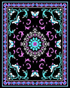 Turquoise Pink Floral Geometric Medallion Rug