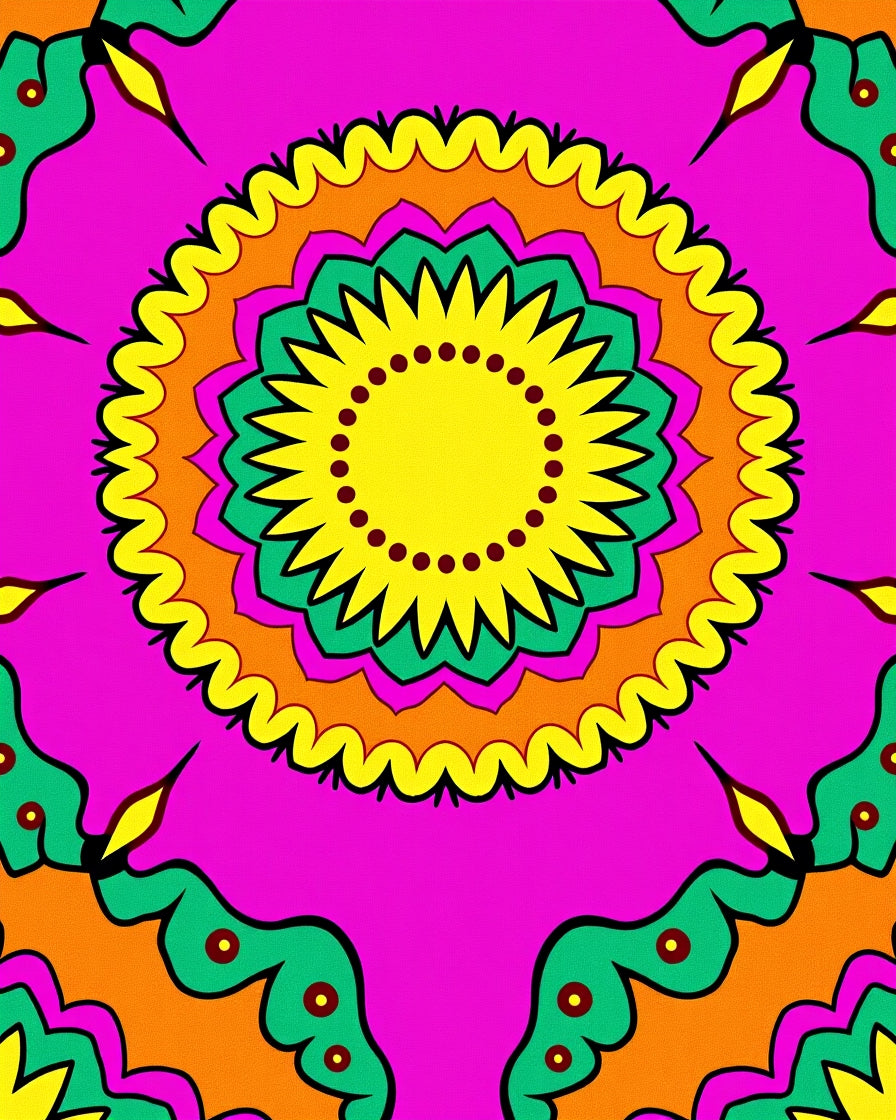 Vibrant Yellow Green Orange Mandala Rug