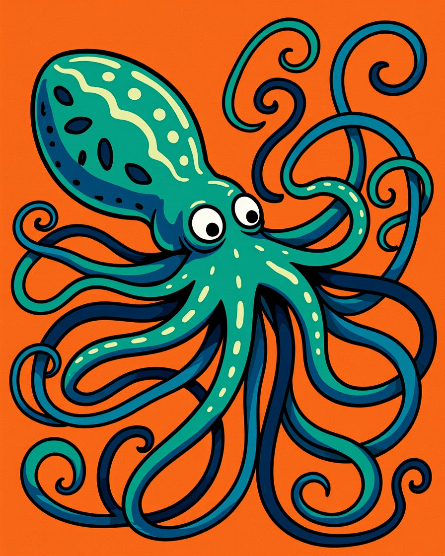 Teal Octopus With Whimsical Swirls Rug