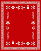 Festive Red Snowflake Ornament Border Rug