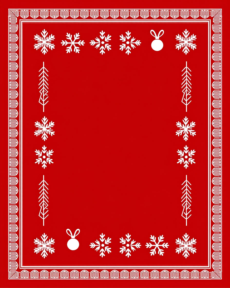 Festive Red Snowflake Ornament Border Rug