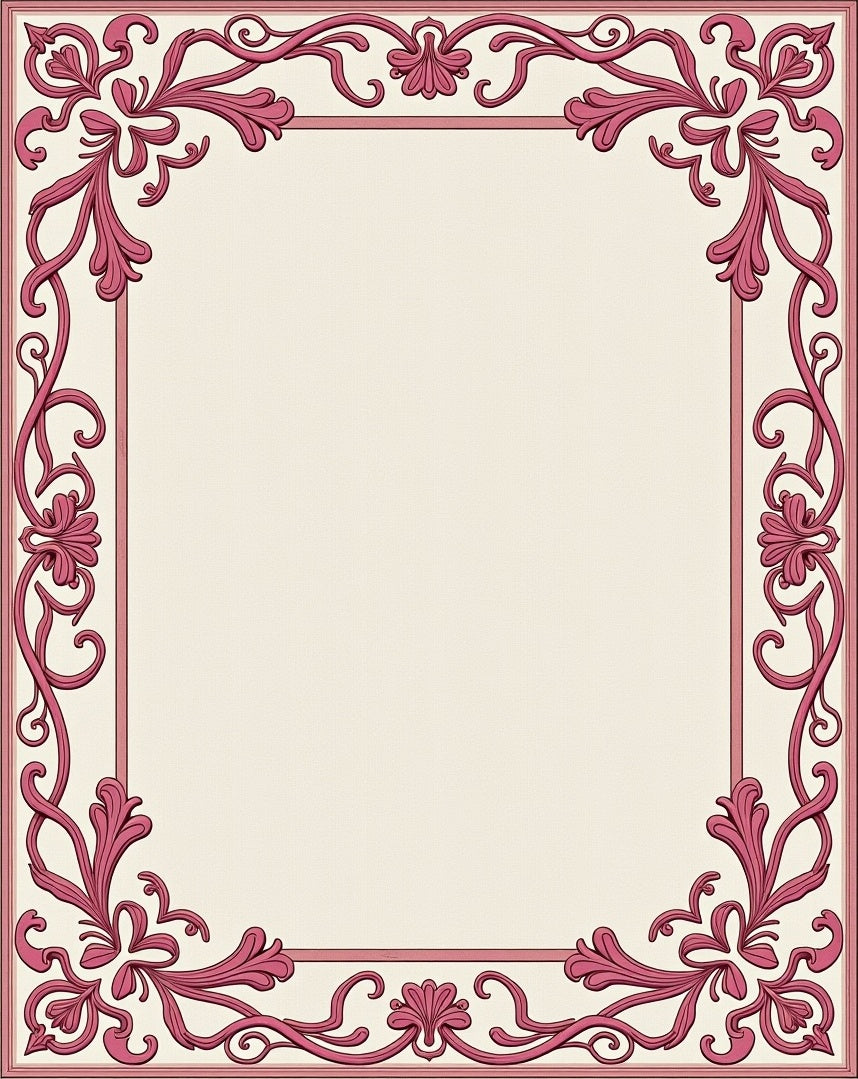 Ornate Pink Floral Border Rug