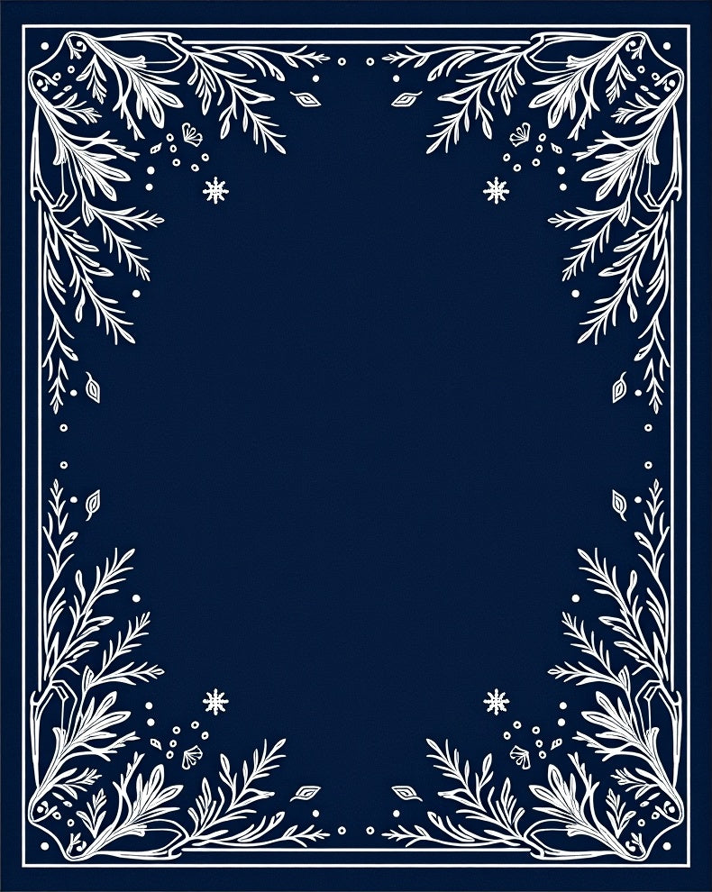 Navy Blue White Botanical Border Rug