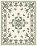 Cream Green Floral Vine Medallion Rug