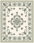 Cream Green Floral Vine Medallion Rug