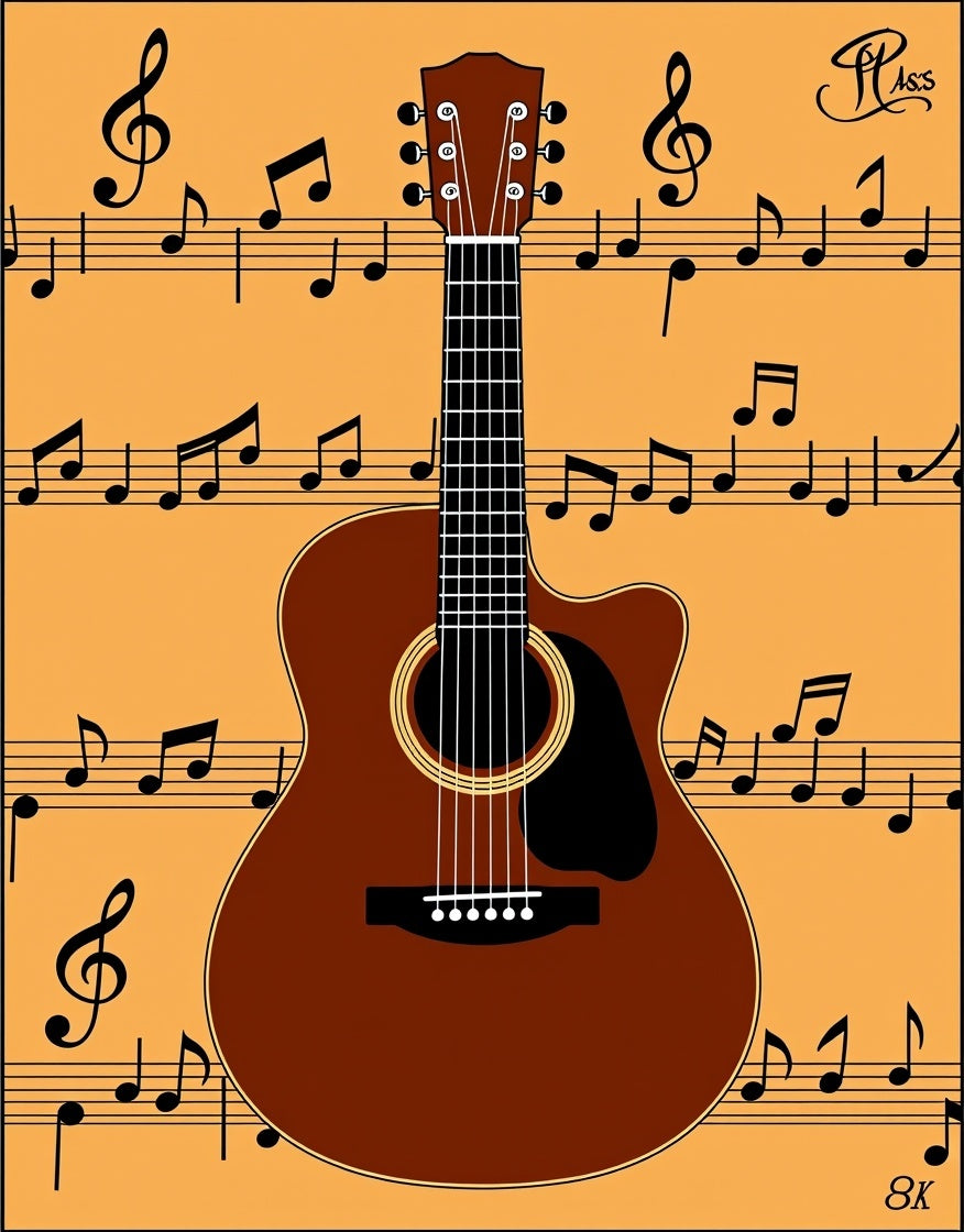 Brown Guitar with Musical Notes Rug