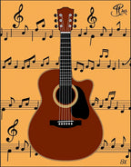 Brown Guitar with Musical Notes Rug