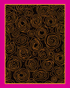 Orange Swirl Roses Black Background Rug