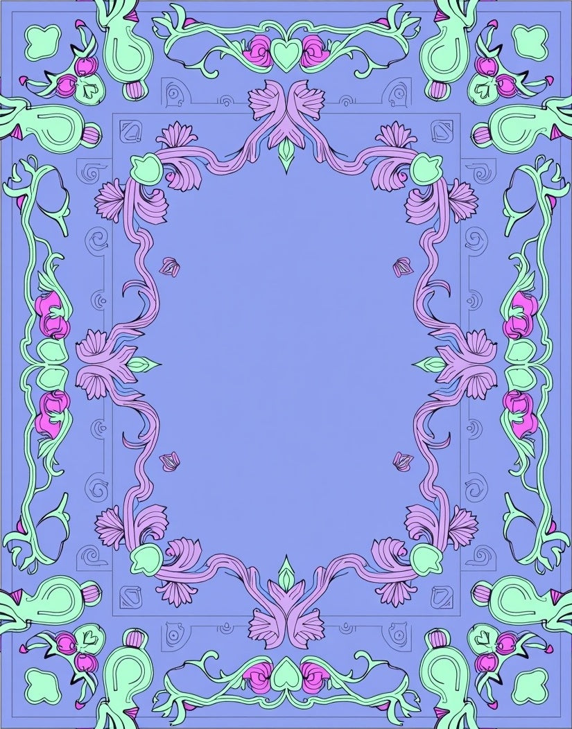 Whimsical Pastel Floral Vine Border Rug