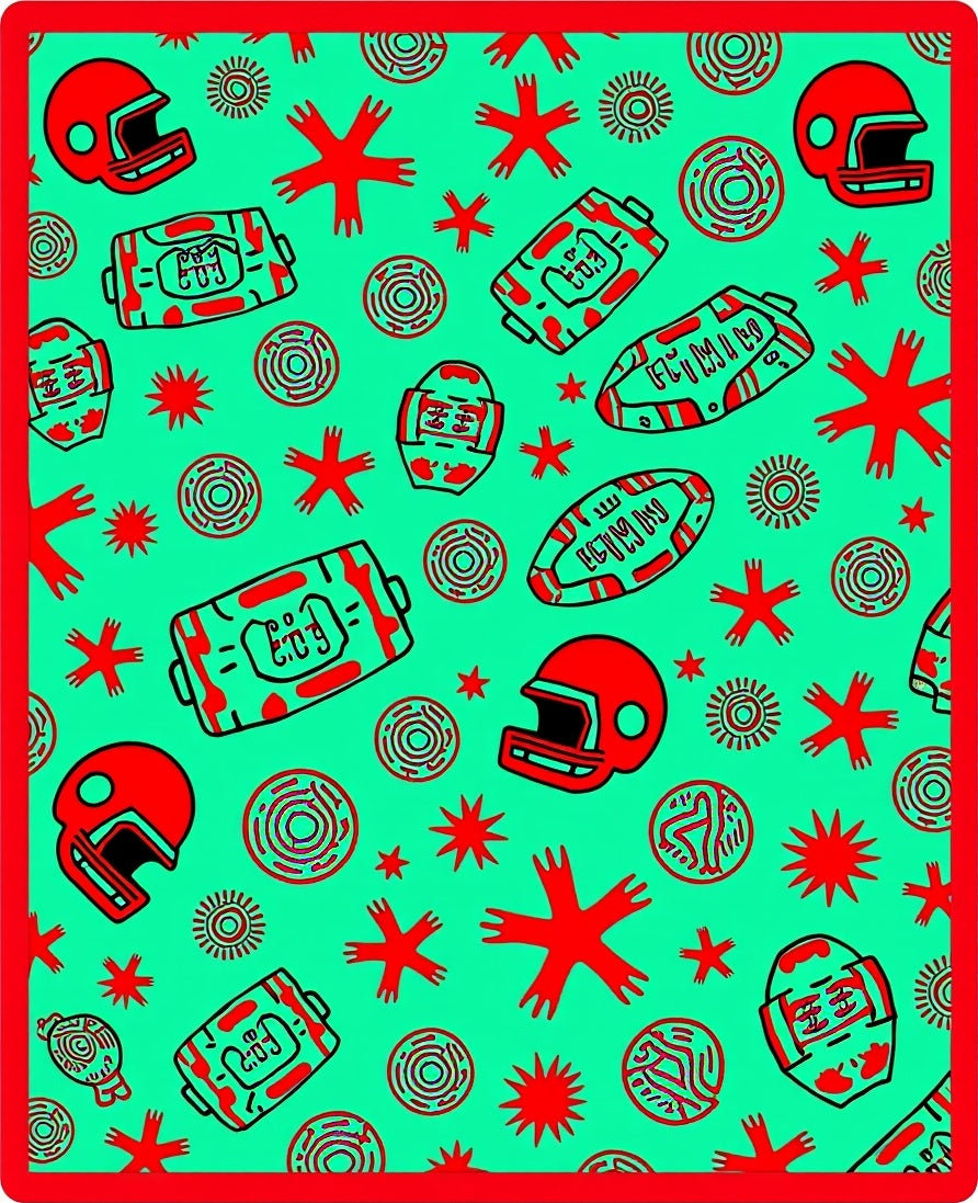 Red Helmets Teal Abstract Sport Rug
