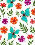 Bright Turquoise Butterfly Floral Scatter Rug