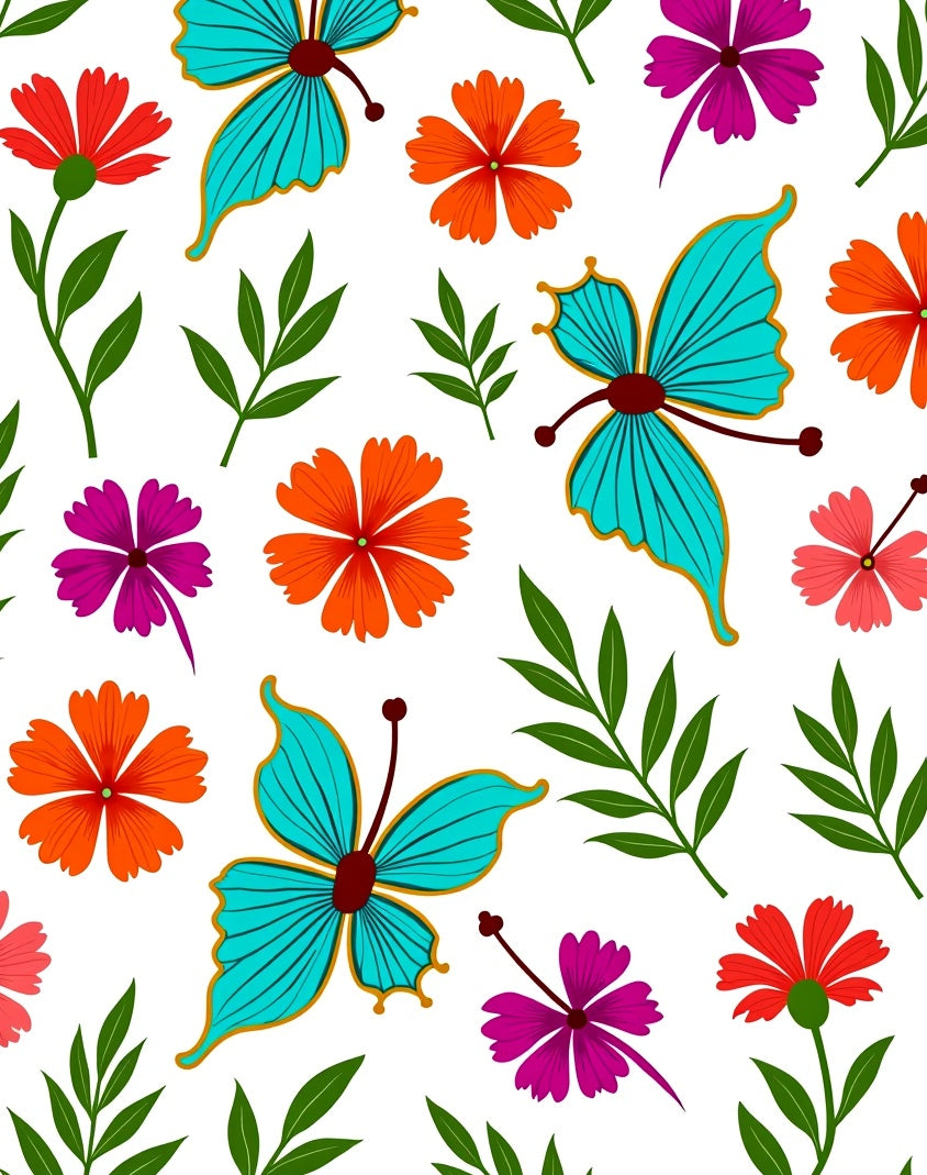Bright Turquoise Butterfly Floral Scatter Rug