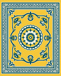 Yellow Teal Floral Medallion Border Rug