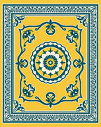 Yellow Teal Floral Medallion Border Rug