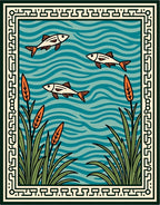 Oceanic Fish Reeds Border Artwork Rug