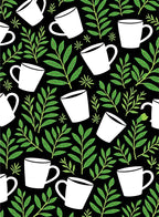 White Mugs Green Foliage Repeating Rug