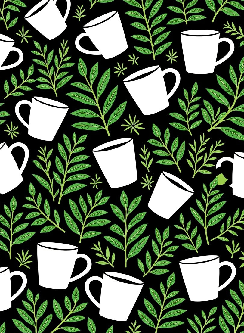 White Mugs Green Foliage Repeating Rug