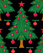 Festive Green Christmas Trees Red Ornaments Rug