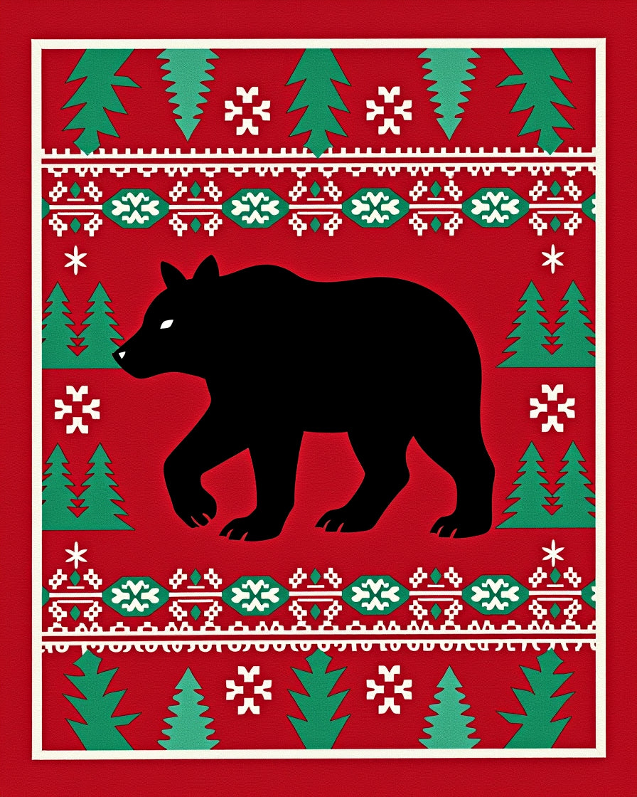 Winter Bear Forest Folk Art Rug