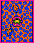 Vibrant Blue Abstract Figures Orange Rug