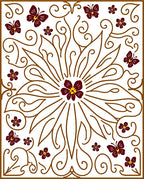 Maroon Butterfly Floral Swirl Scroll Rug