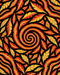 Fiery Crimson Yellow Feather Swirl Rug